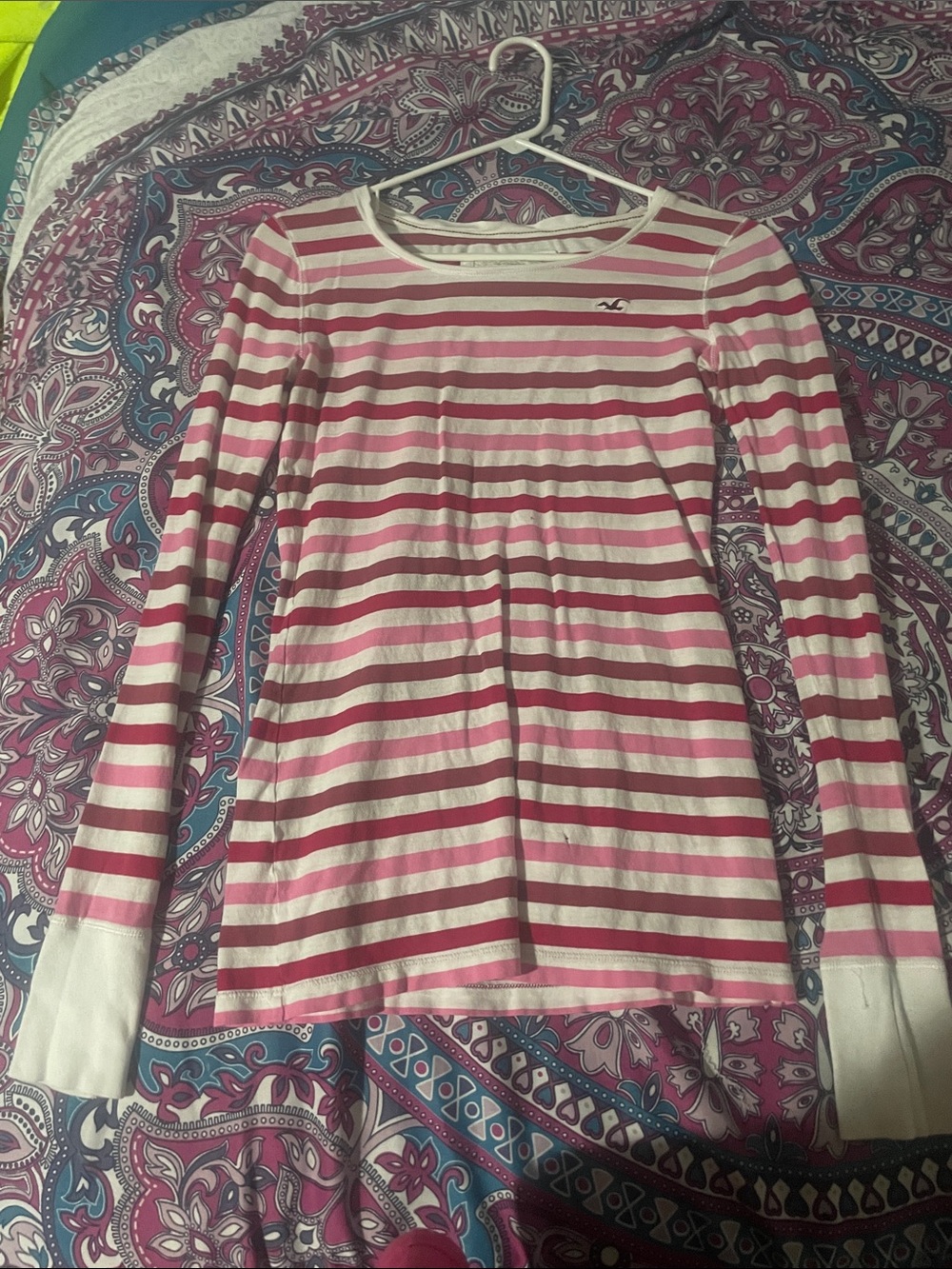 Hollister Pink & White Striped Long Sleeve Tee